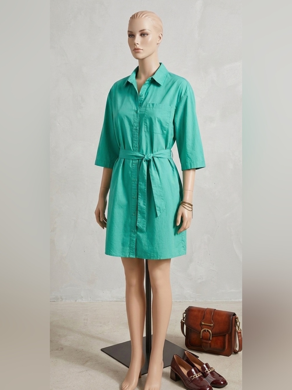 The Drop “Dakota” Belted Shirt Dress Jade/Kelly Green Size S